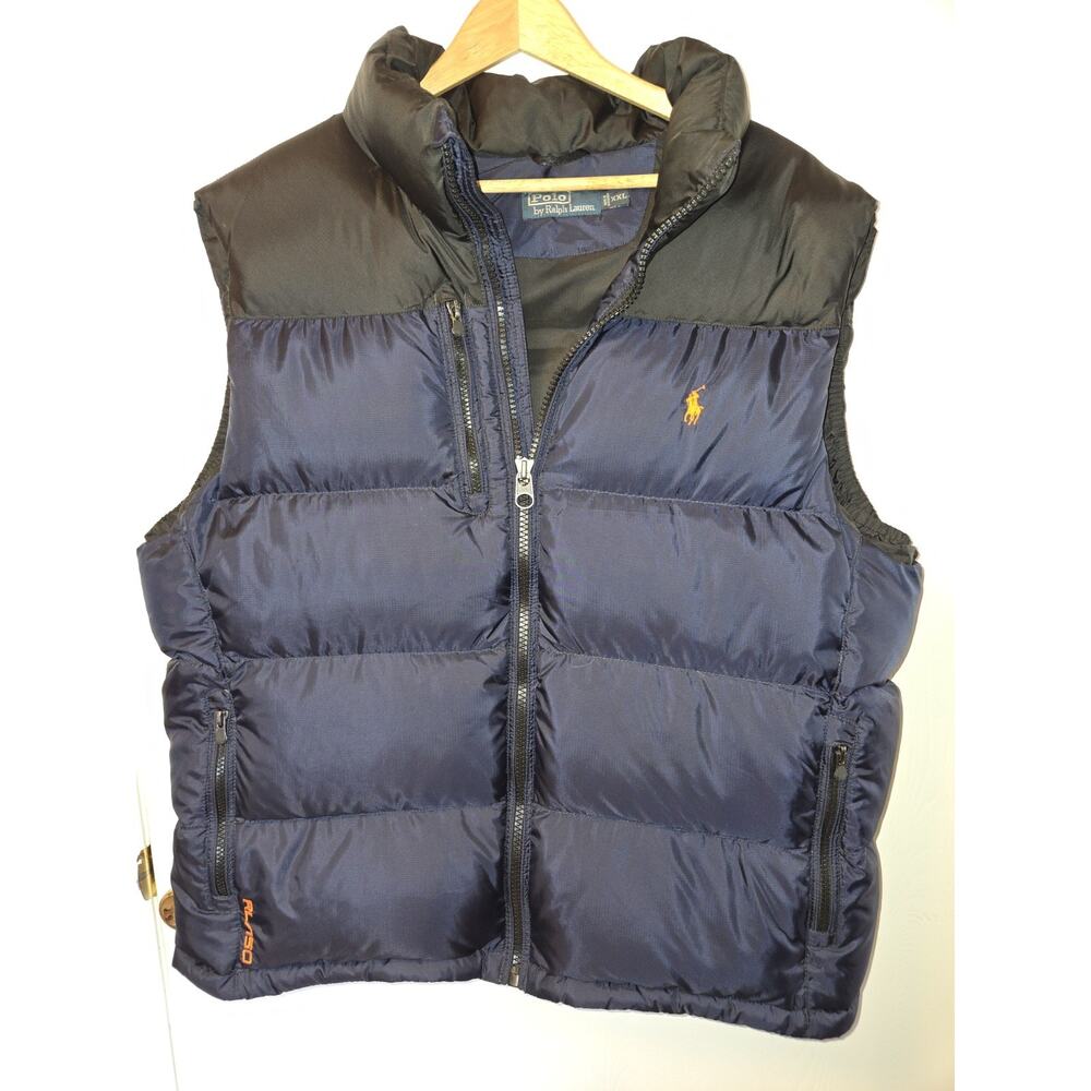 POLO Ralph Lauren RL/150 Navy with Orange Logo Down Puffer Vest Sz XXL